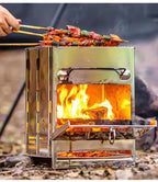 Foldable stainless steel wood stove – Portable camping cooker for outdoor cooking