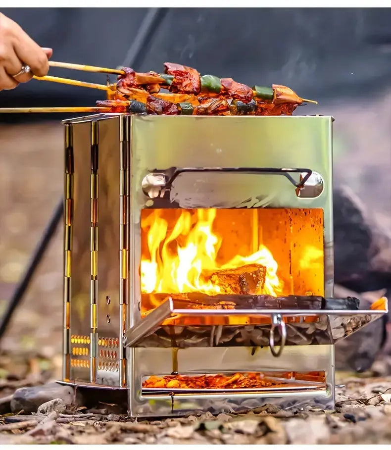 Foldable stainless steel wood stove – Portable camping cooker for outdoor cooking