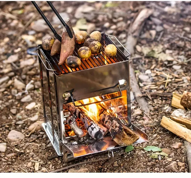 Foldable stainless steel wood stove – Portable camping cooker for outdoor cooking
