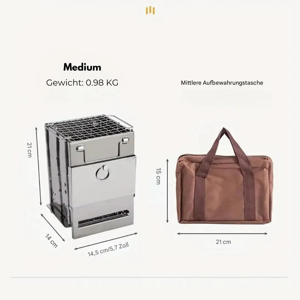 FirePower Compact – Foldable Stainless Steel Wood Stove for Outdoor Activities