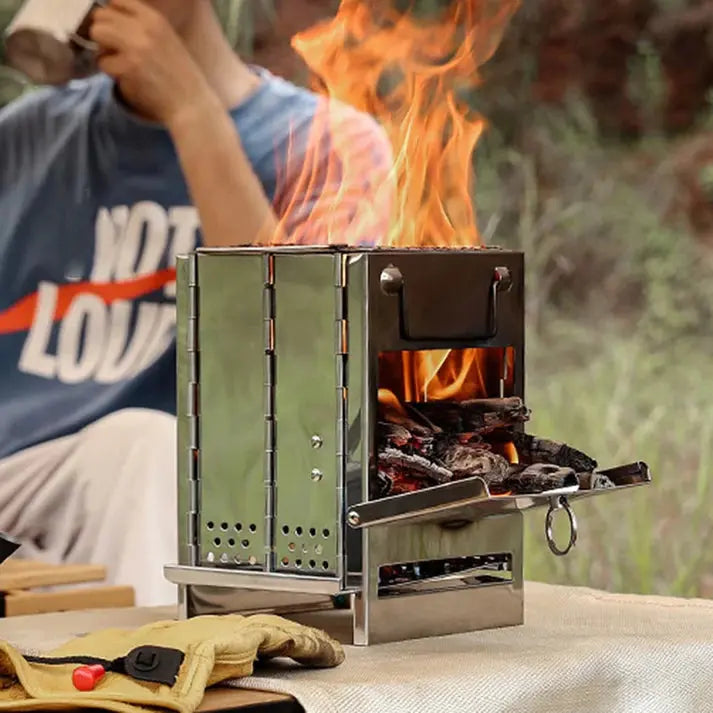 FirePower Compact – Foldable Stainless Steel Wood Stove for Outdoor Activities