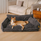 Joint-friendly dog cushion with headrest & plush cover