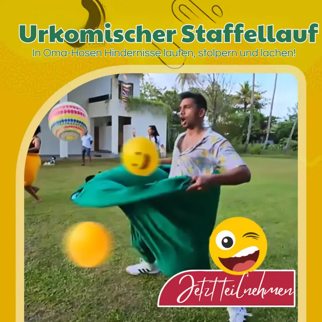Outdoor-catch game with giant pants for group fun