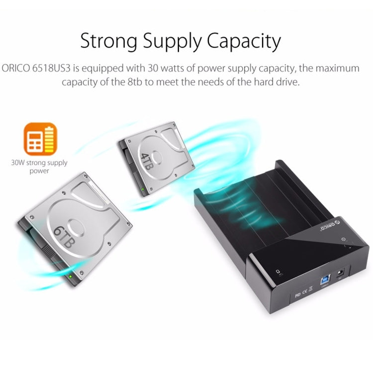 ORICO 6518US3 USB 3.0 Type-B 2.5 / 3.5 Inch Tool-less HDD Docking Station External Storage Enclosure Hard Drive Box (Black)