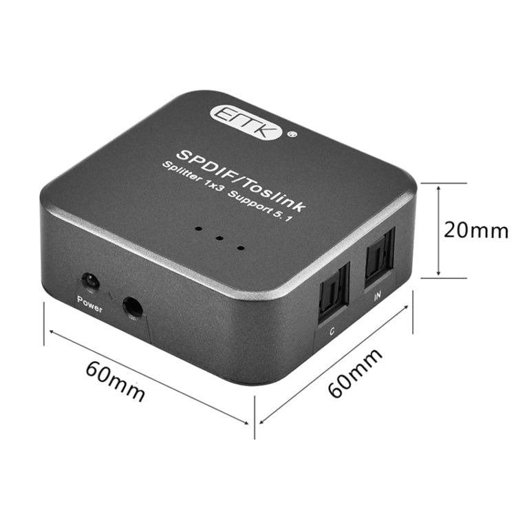 EMK 1 Input 3 Output Digital Optical Audio SPDIF Toslink Splitter Adapter (Silver Gray)