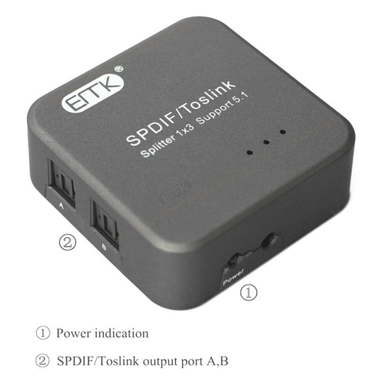 EMK 1 Input 3 Output Digital Optical Audio SPDIF Toslink Splitter Adapter (Silver Gray)