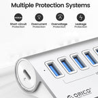 ORICO M3U7-G2 Aluminum Alloy 7-Port USB 3.2 Gen2 10Gbps HUB with 0.5 m Cable (Silver)