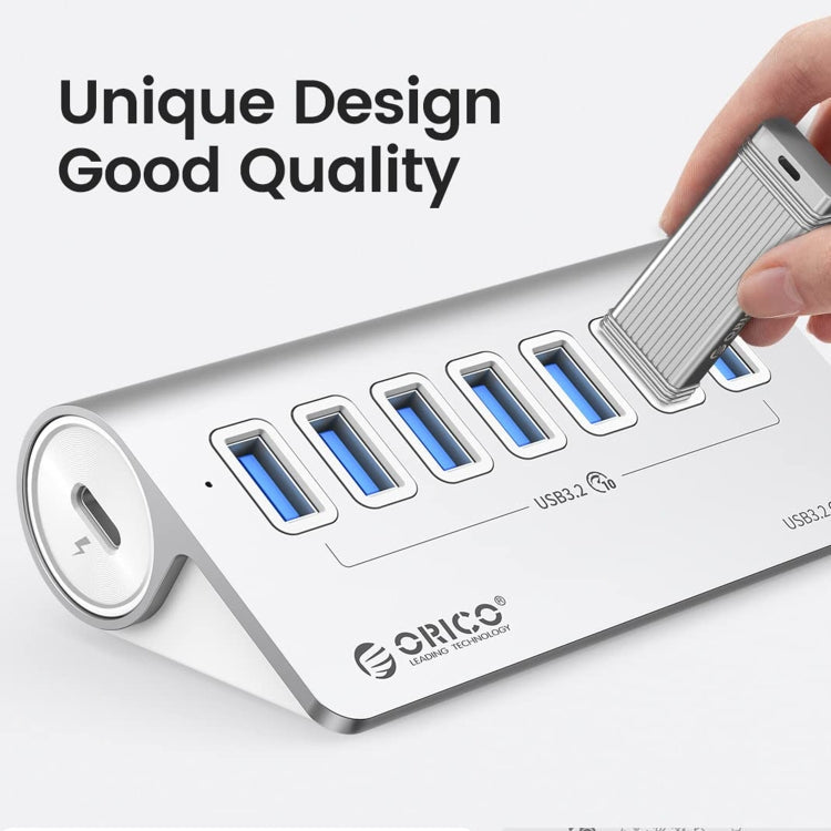 ORICO M3U7-G2 Aluminum Alloy 7-Port USB 3.2 Gen2 10Gbps HUB with 0.5 m Cable (Silver)