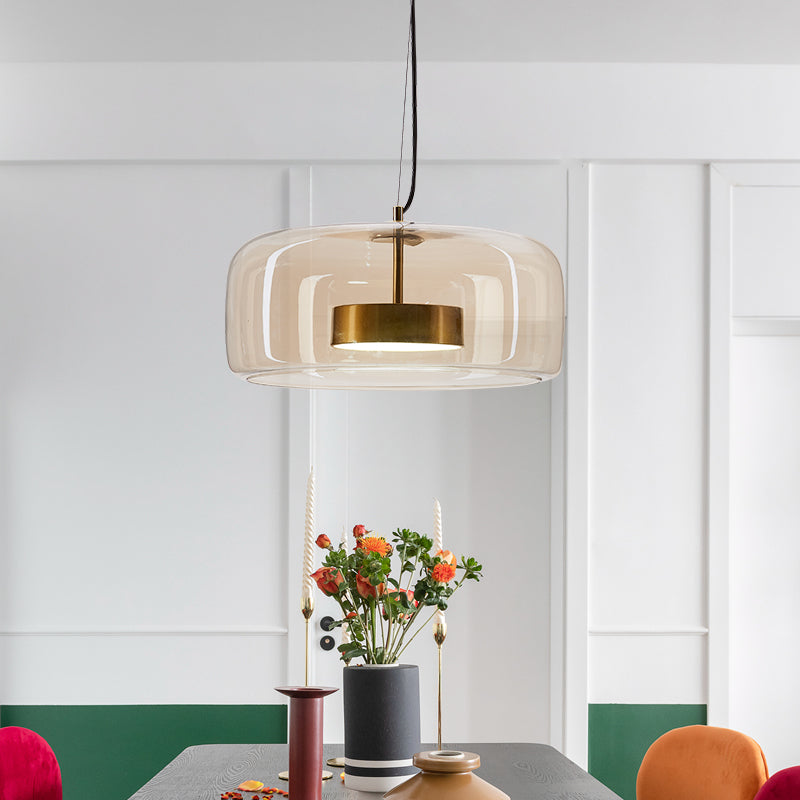 Glass and Metal Pendant Lamp with 12 × 9 Inch and 15 × 6.7 Inch Options
