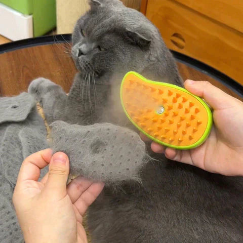 Luxury Cat Grooming Brush with Steam Technology for Relaxed Grooming and Shiny Coat – Soft Bristle Hairs, Easy to Clean