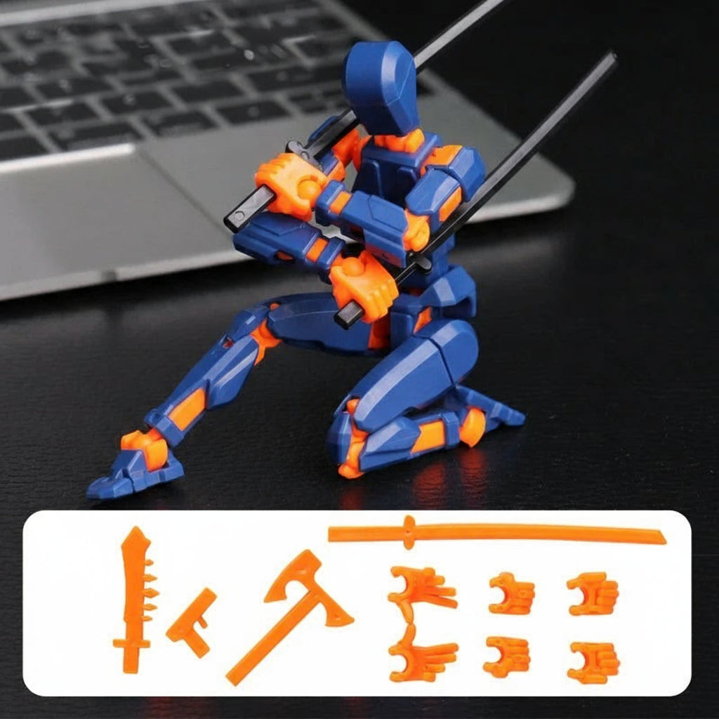3D-printed mech action figure with multi-joint movement