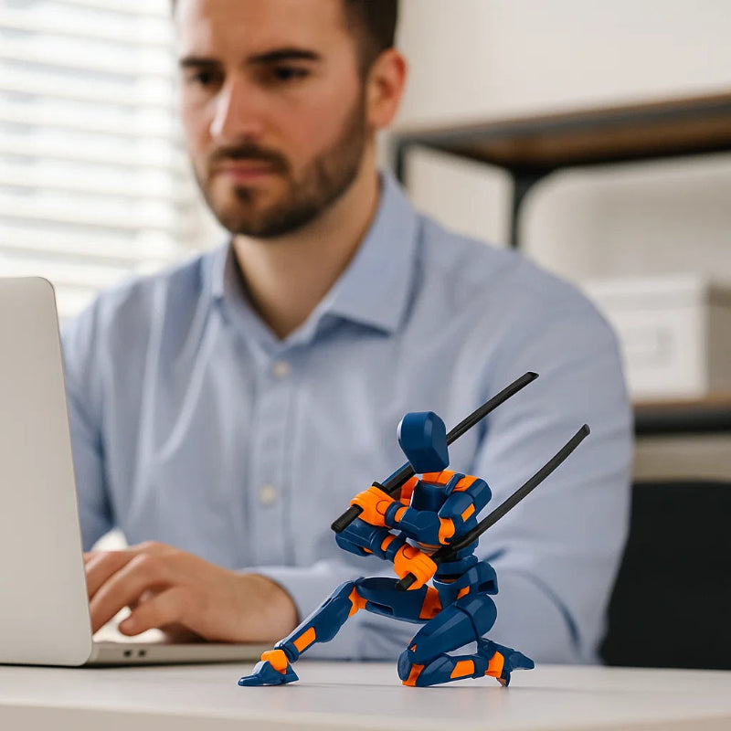 3D-printed mech action figure with multi-joint movement