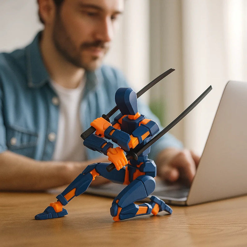 3D-printed mech action figure with multi-joint movement