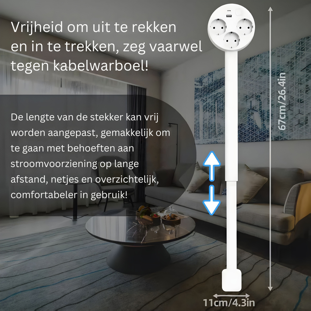 Retractable Wall Plug Arm – Flexible power source with USB and rotation