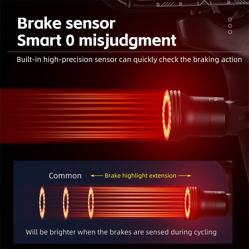 Slim bike taillight with automatic brake sensor and light detection
