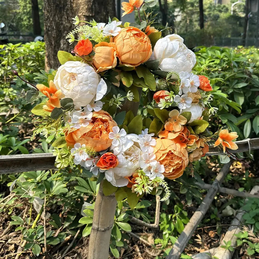 AutumnGlow Autumn Wreath - Artificial Wreath with Realistic Peonies for Outdoors
