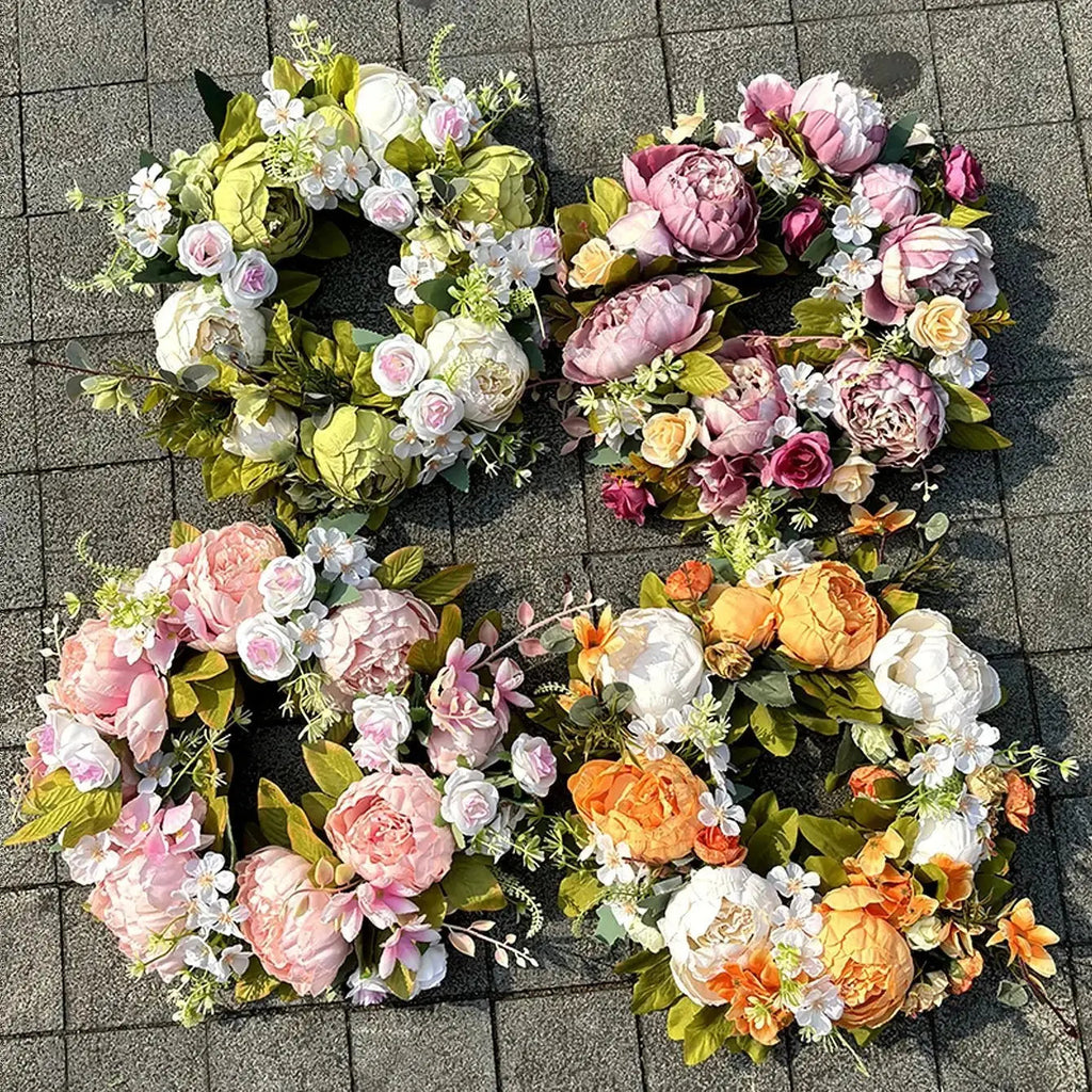 AutumnGlow Autumn Wreath - Artificial Wreath with Realistic Peonies for Outdoors