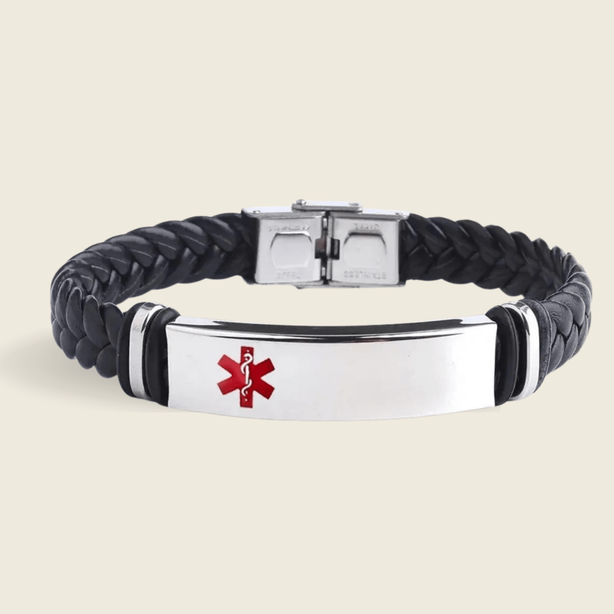 Leather and Stainless Steel ID Bracelet with Engraving