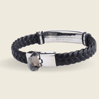 Leather and Stainless Steel ID Bracelet with Engraving