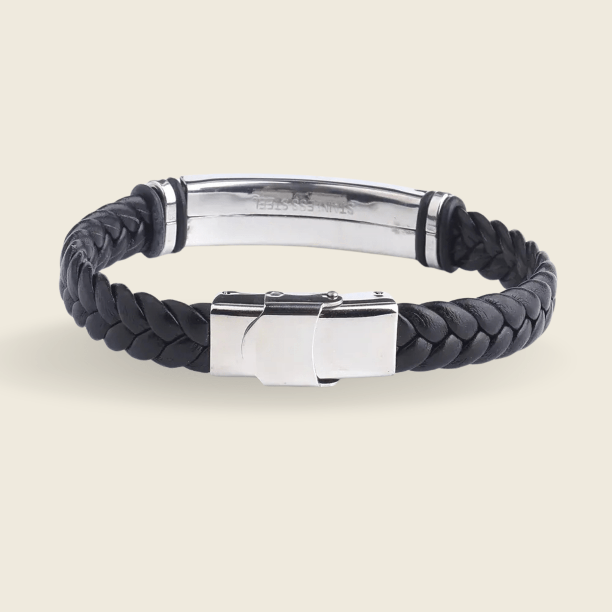 Leather and Stainless Steel ID Bracelet with Engraving