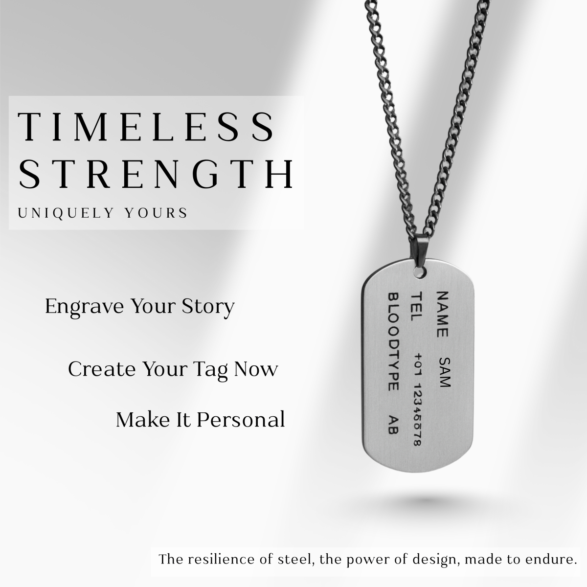 Stainless Steel Dog Chain with Engraving for Men