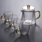 Pindefang Glass Teapot with Infuser | Handcrafted Heat-Resistant Teapot with Golden Handle