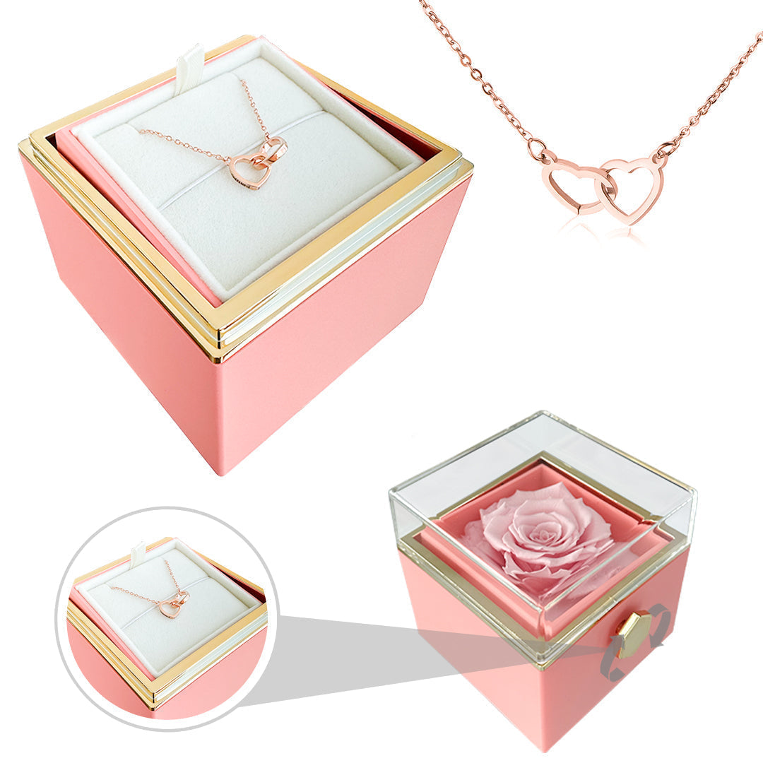Gift Set Rose & Heart Necklace Light – Eternal Rose with Hidden Love Necklace