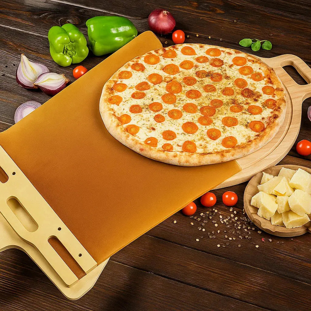 Pizza shovel with rolling strap — Dough-friendly sliding tool for perfect pizzas