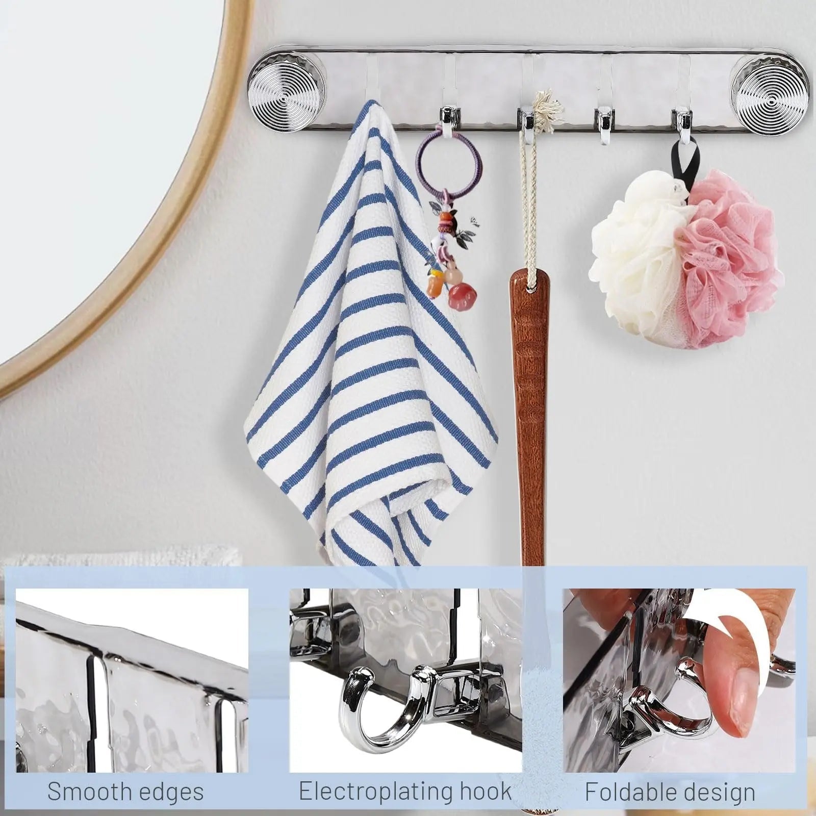 Space-saving suction cup hooks with adjustable folding design