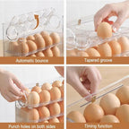 Space-saving egg container with flip lid and freshness indicator