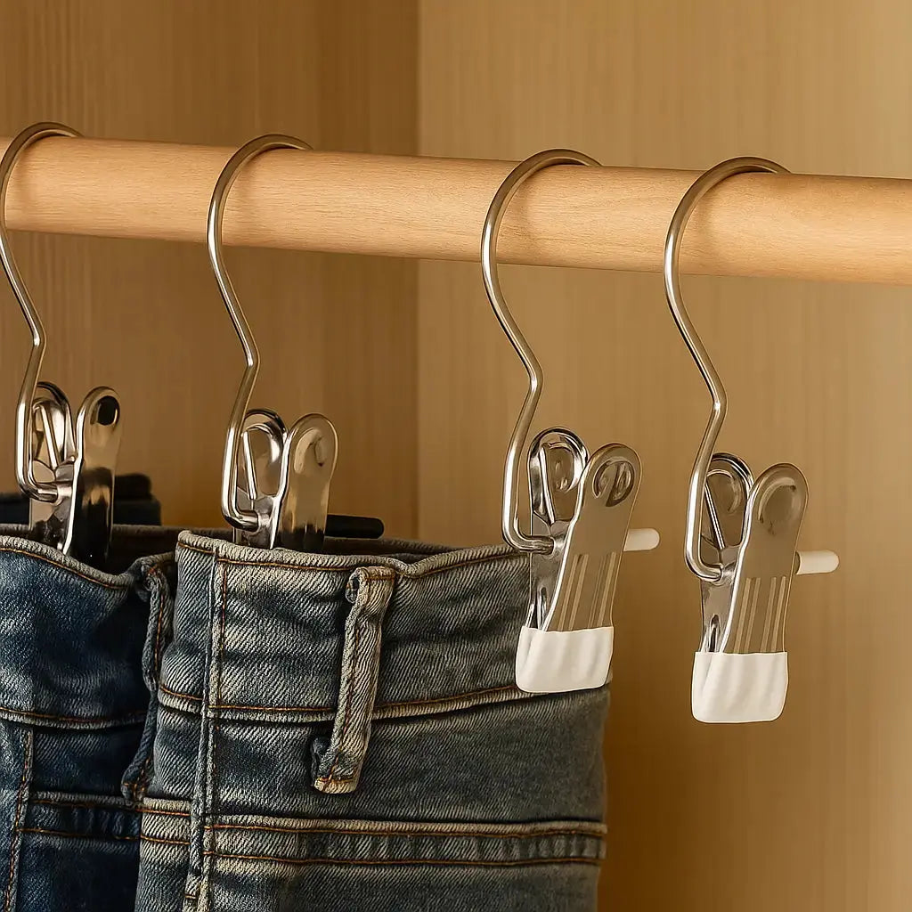 Space-saving metal clip hook with PVC handle – More stable than wood & plastic