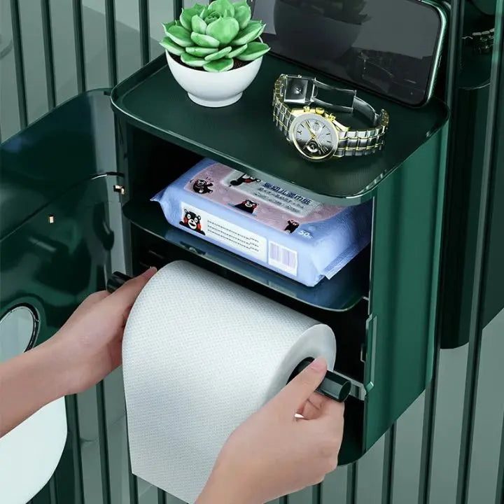 Space-saving, wall-mounted bathroom organizer