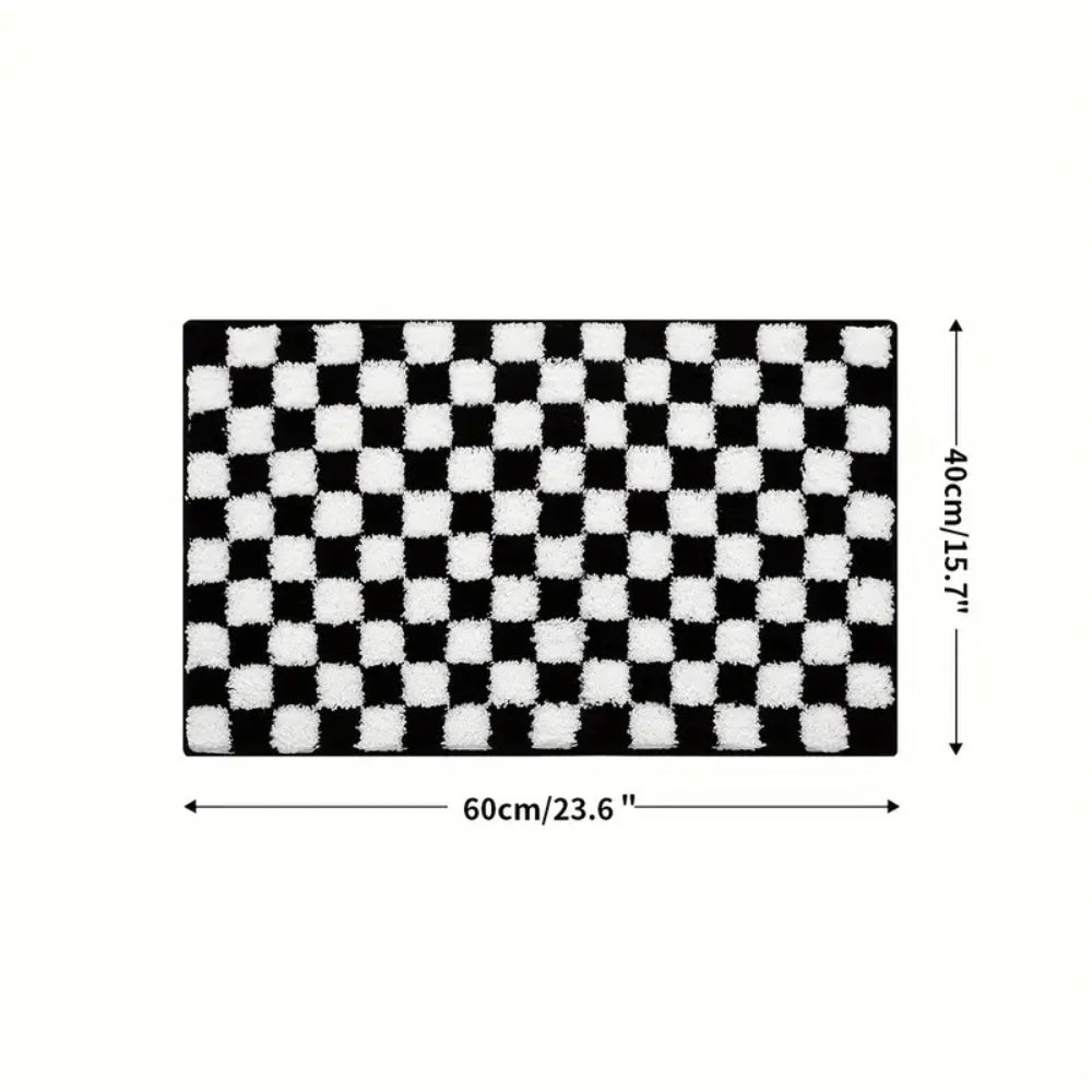 Plush Checkered Grid Bath Mat