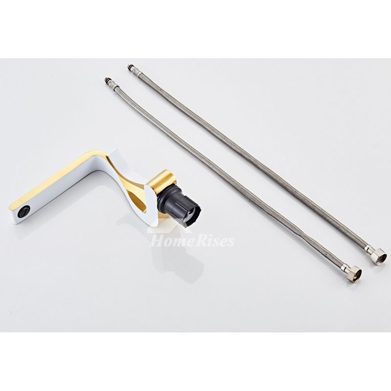 Polished Gold Bathroom Sink Faucets Single Handle Luxury Brass White Modern One Hole