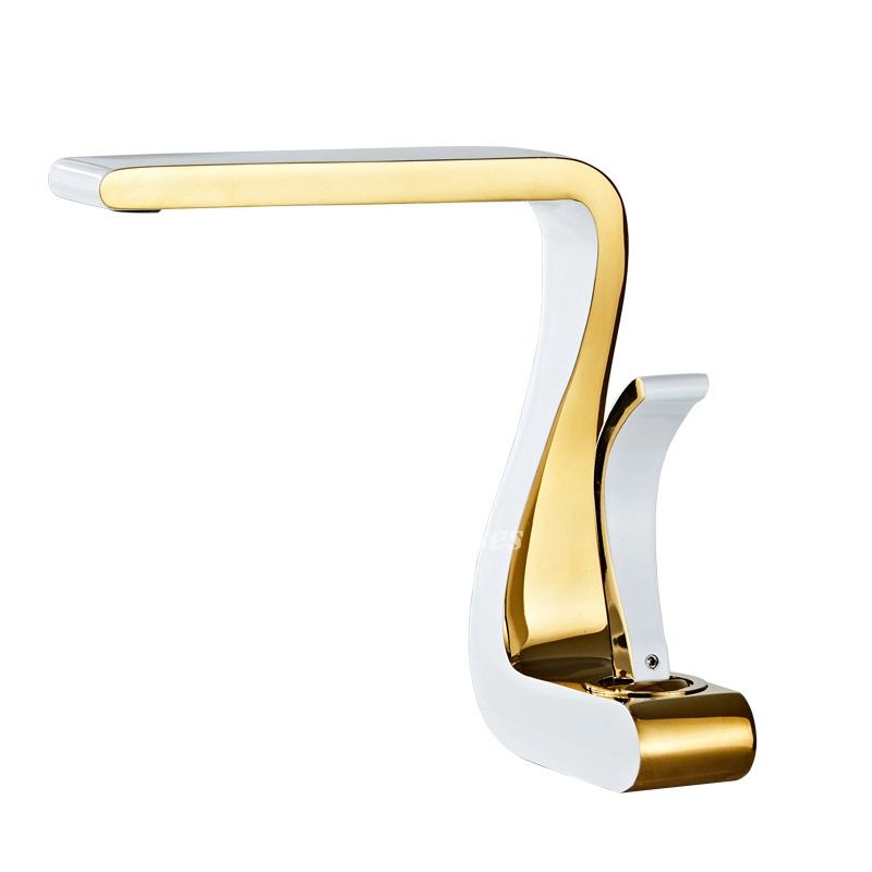 Polished Gold Bathroom Sink Faucets Single Handle Luxury Brass White Modern One Hole