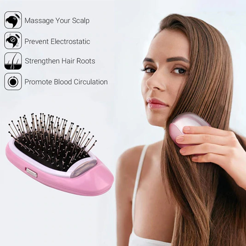 Portable negative ion hair brush