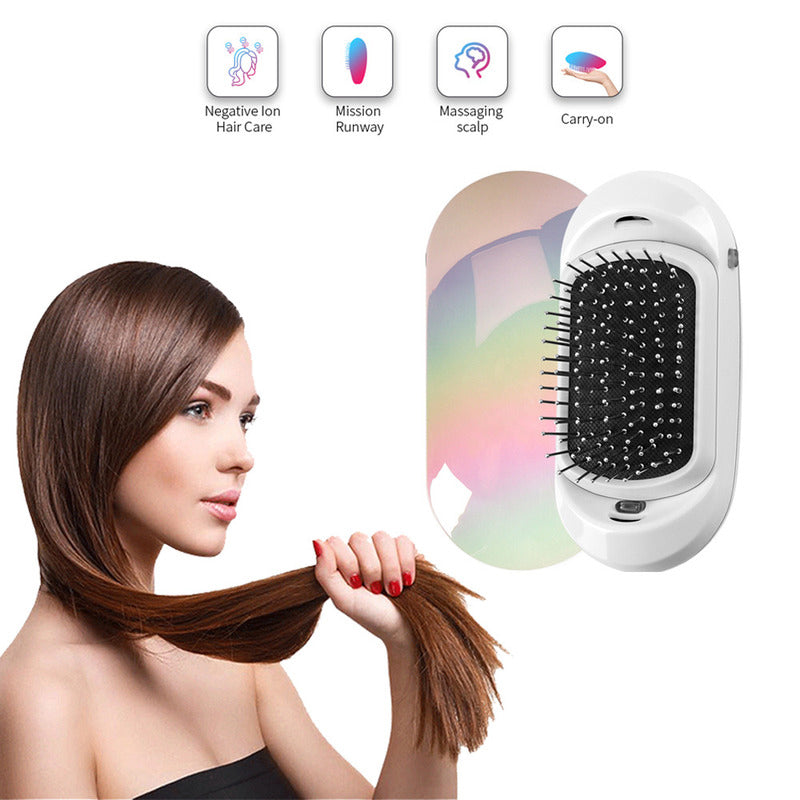Portable negative ion hair brush