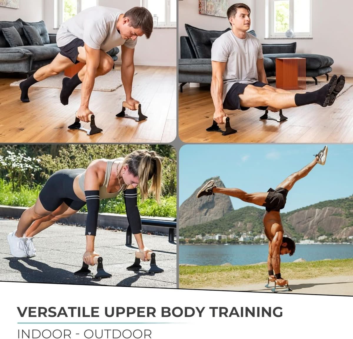 Ergonomic wooden parallettes for safe push-up training