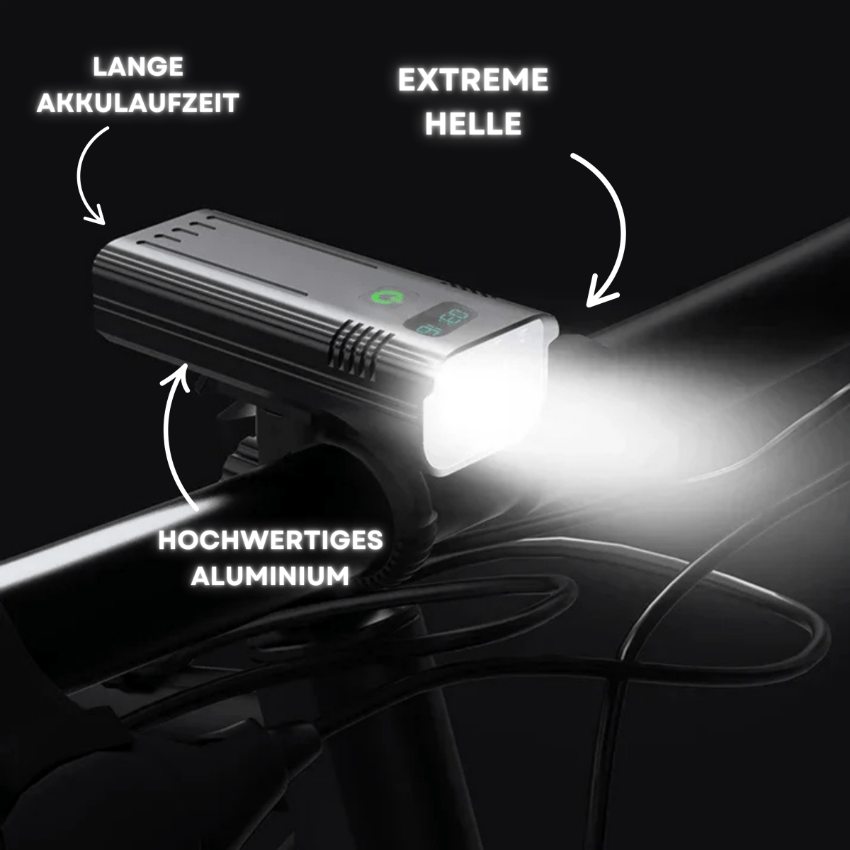 LED bike light with 5000 lumens for maximum safety when riding at night