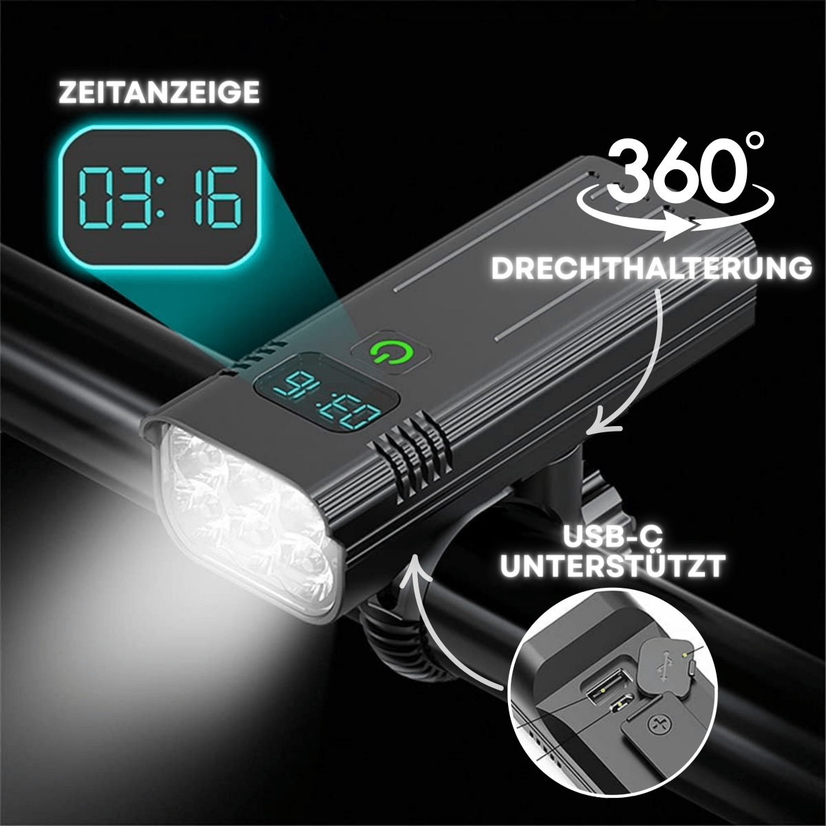 LED bike light with 5000 lumens for maximum safety when riding at night