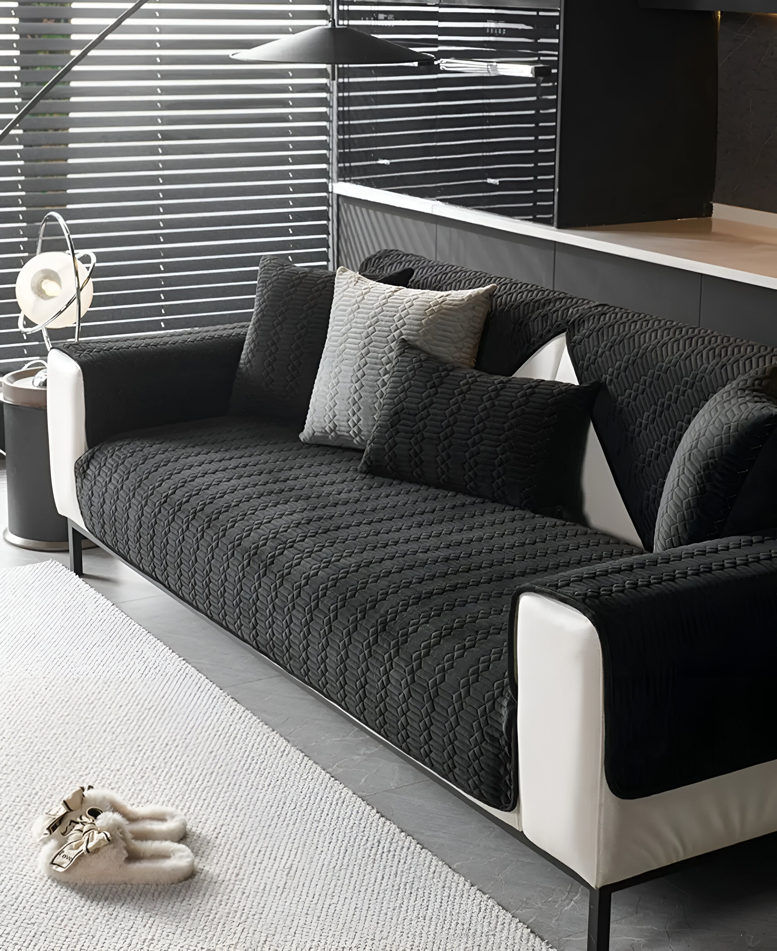 Premium Plush Velvet Sofa Cover – Luxurious Geometric Pattern with Non-Slip Back