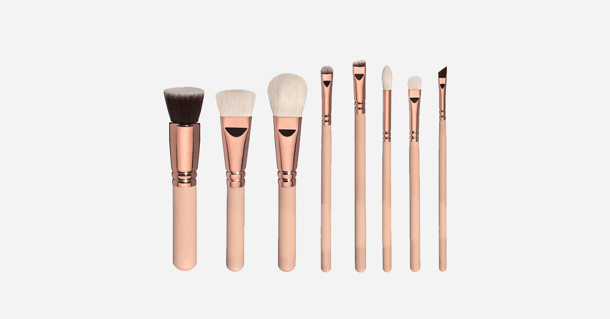 Princess Makeup Brush Set with 8 Pieces in Rose Gold and Beige Handles - Makes you look and feel like a princess!