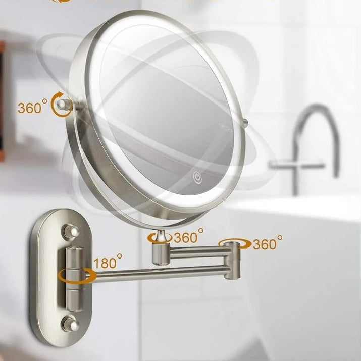 LED Magnifying Mirror | Rechargeable | Cosmetics & Bathroom | Chrome Silver