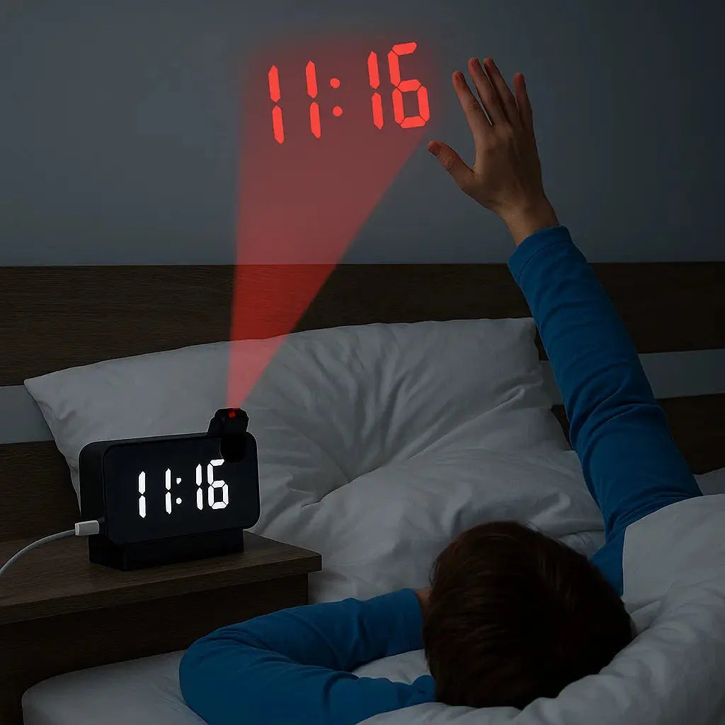 Projection alarm clock with mirror display and large LED screen