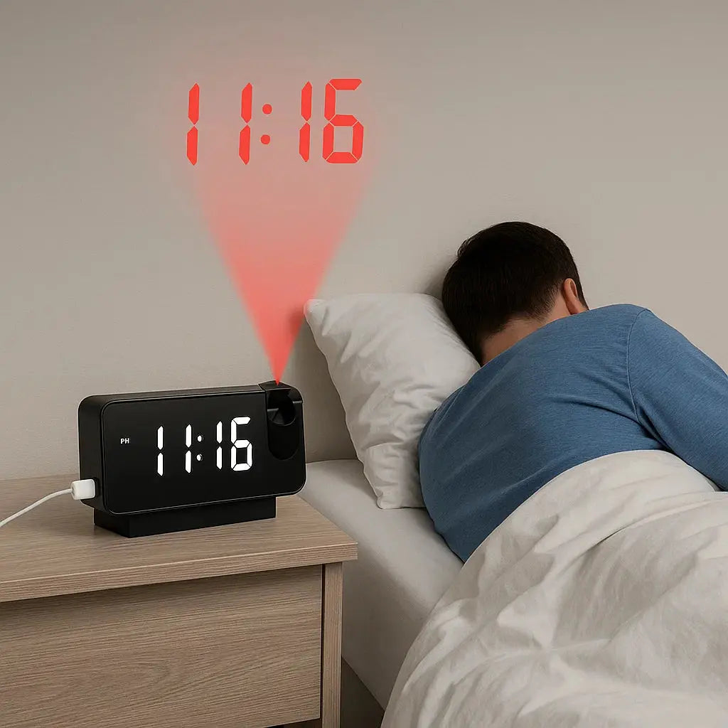Projection alarm clock with mirror display and large LED screen