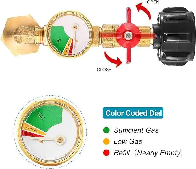 Propane injection shop adapter – Brass tank gauge with safety valve