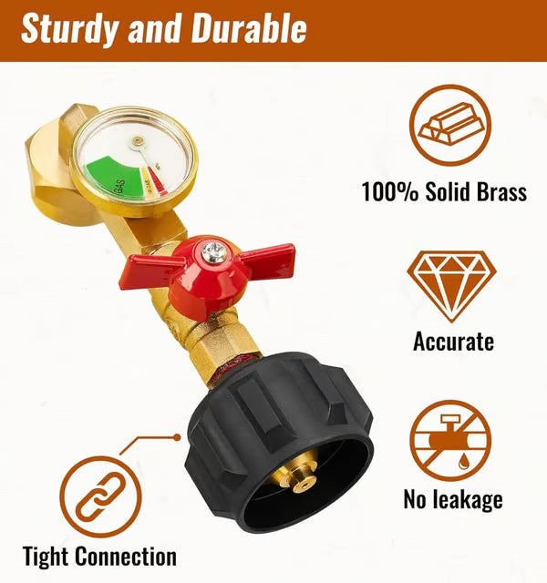 Propane injection shop adapter – Brass tank gauge with safety valve