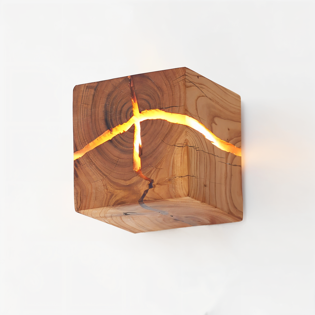 QuadCrackle Wooden Wall Light – Handcrafted LED Wall Lamp with Artistic Crackle Design