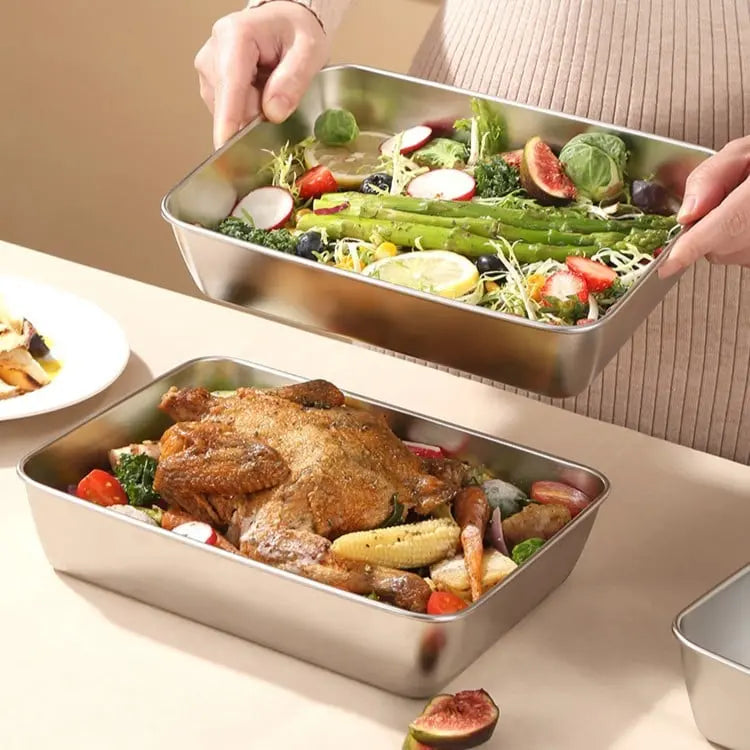 Square Stainless Steel Storage Plate with Lid for the Kitchen