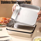 Square Stainless Steel Storage Plate with Lid for the Kitchen
